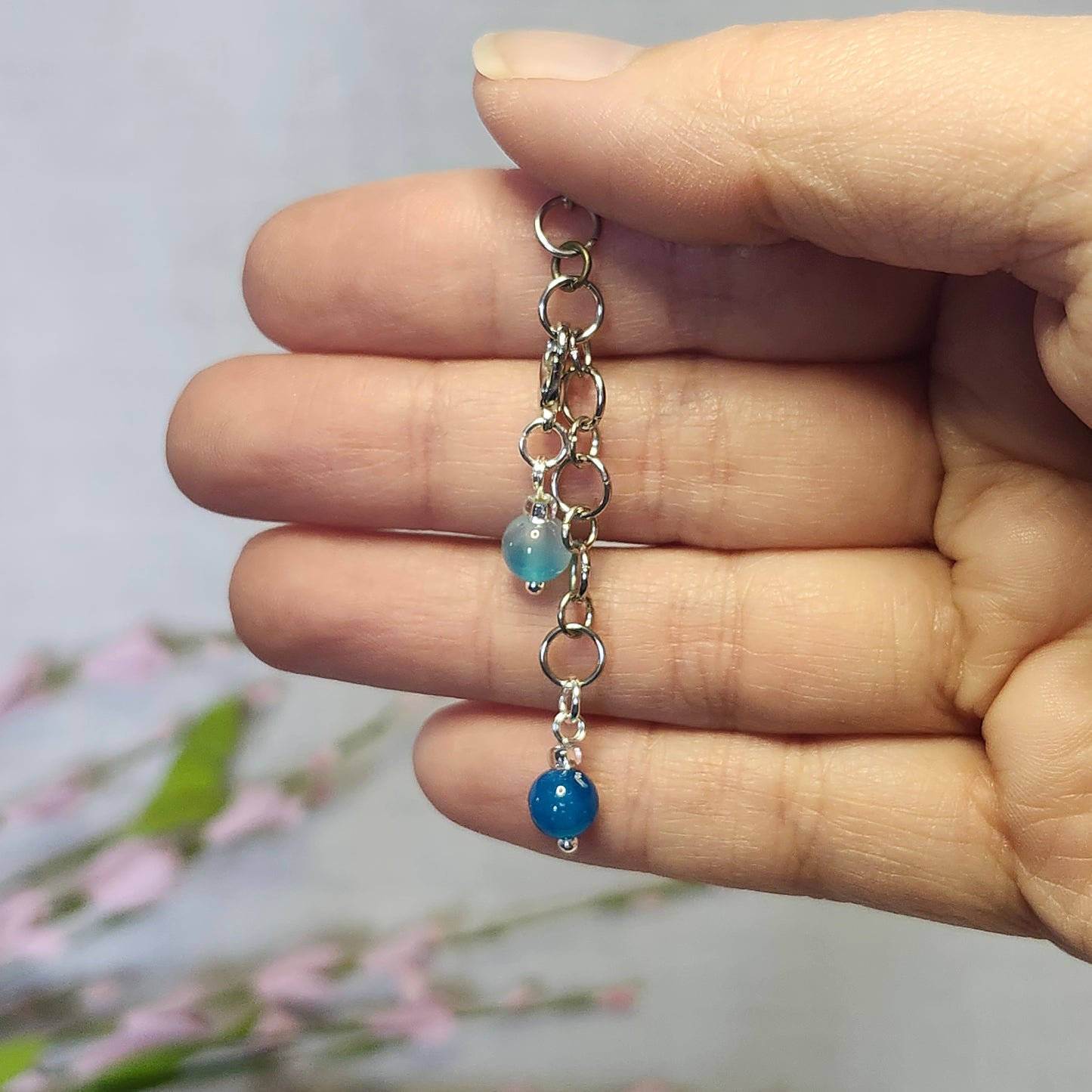 Compteur de rangs 6mm - Agate rayée teint bleu