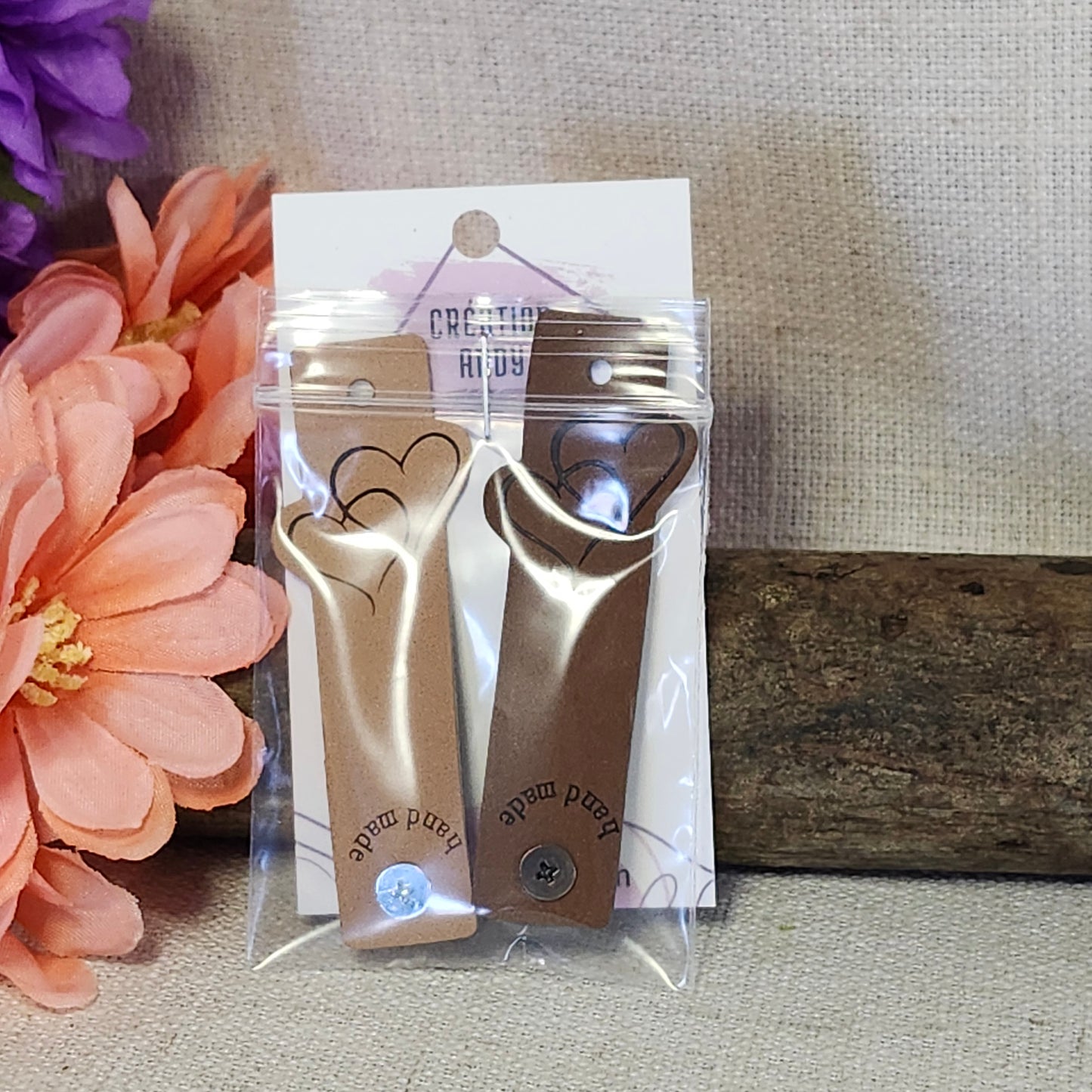 Étiquettes pour tricot - Cœurs entrelacés beige et brun