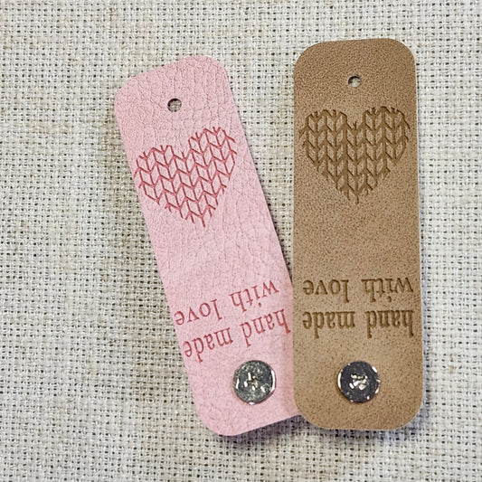 Étiquettes pour tricot - Cœur maille rose et beige