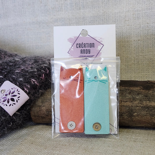 Étiquettes pour tricot - Chat bleu et orange