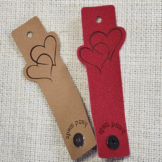 Étiquettes pour tricot - Cœurs entrelacés rouge et beige