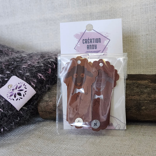 Étiquettes pour tricot - Mouton cuivre et brun