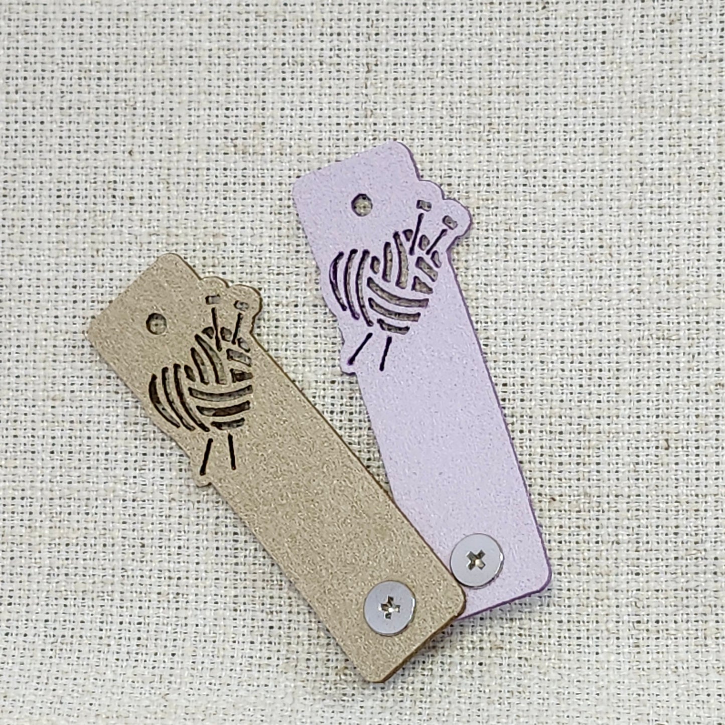 Étiquettes pour tricot - Ceur balle de laine lilas et beige