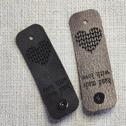 Étiquettes pour tricot - Cœur maille gris argenté et noir