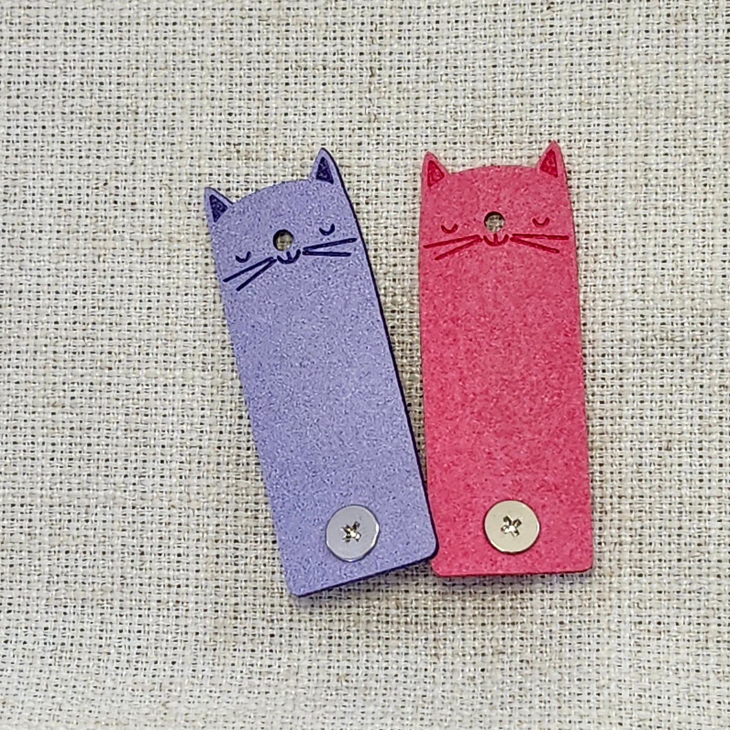 Étiquettes pour tricot - Chat mauve et rouge
