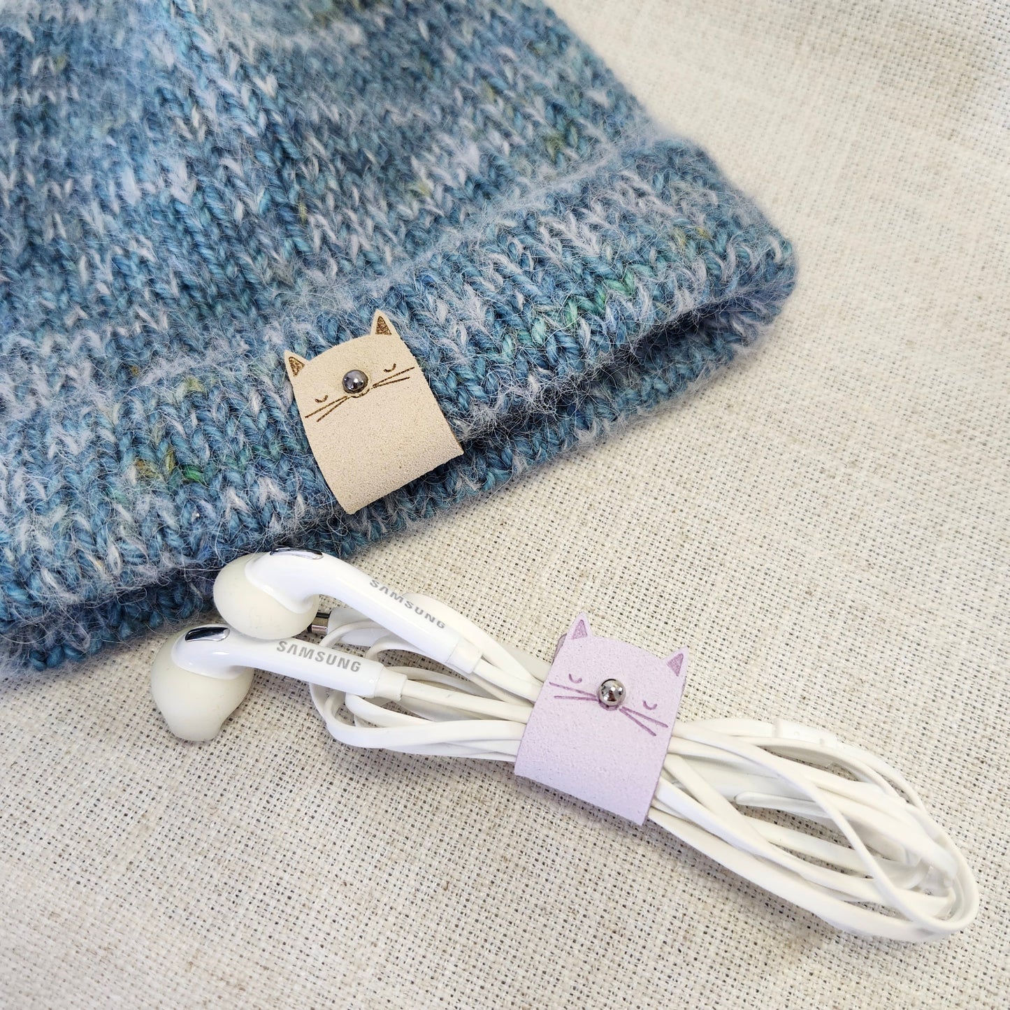 Étiquettes pour tricot - Ceur balle de laine lilas et beige