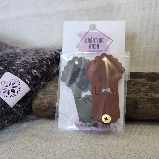 Étiquettes pour tricot - Mouton cuivre et gris