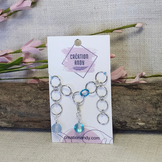 Compteur de rangs 10mm - Pierre de lune bleu mat (synthétique)