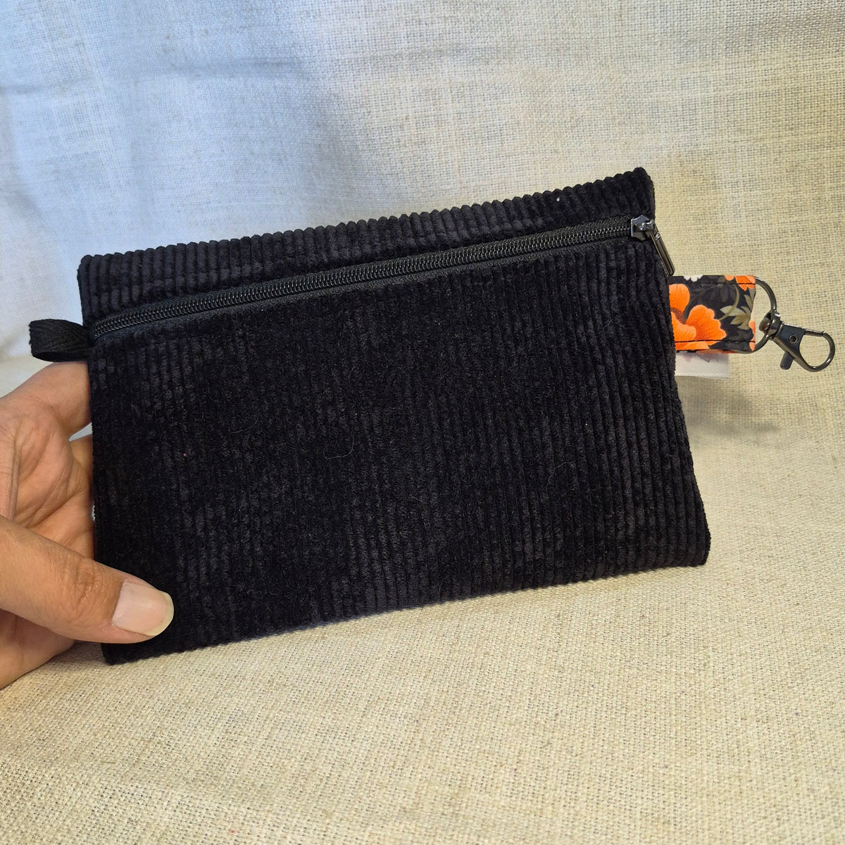 Velis Carnet - Velours noir X fleurs oranges