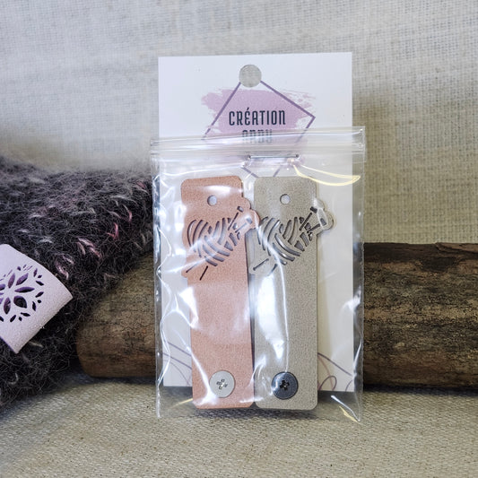 Étiquettes pour tricot - Ceur balle de laine abricot et gris pâle