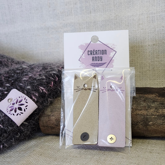 Étiquettes pour tricot - Chat lilas et beige