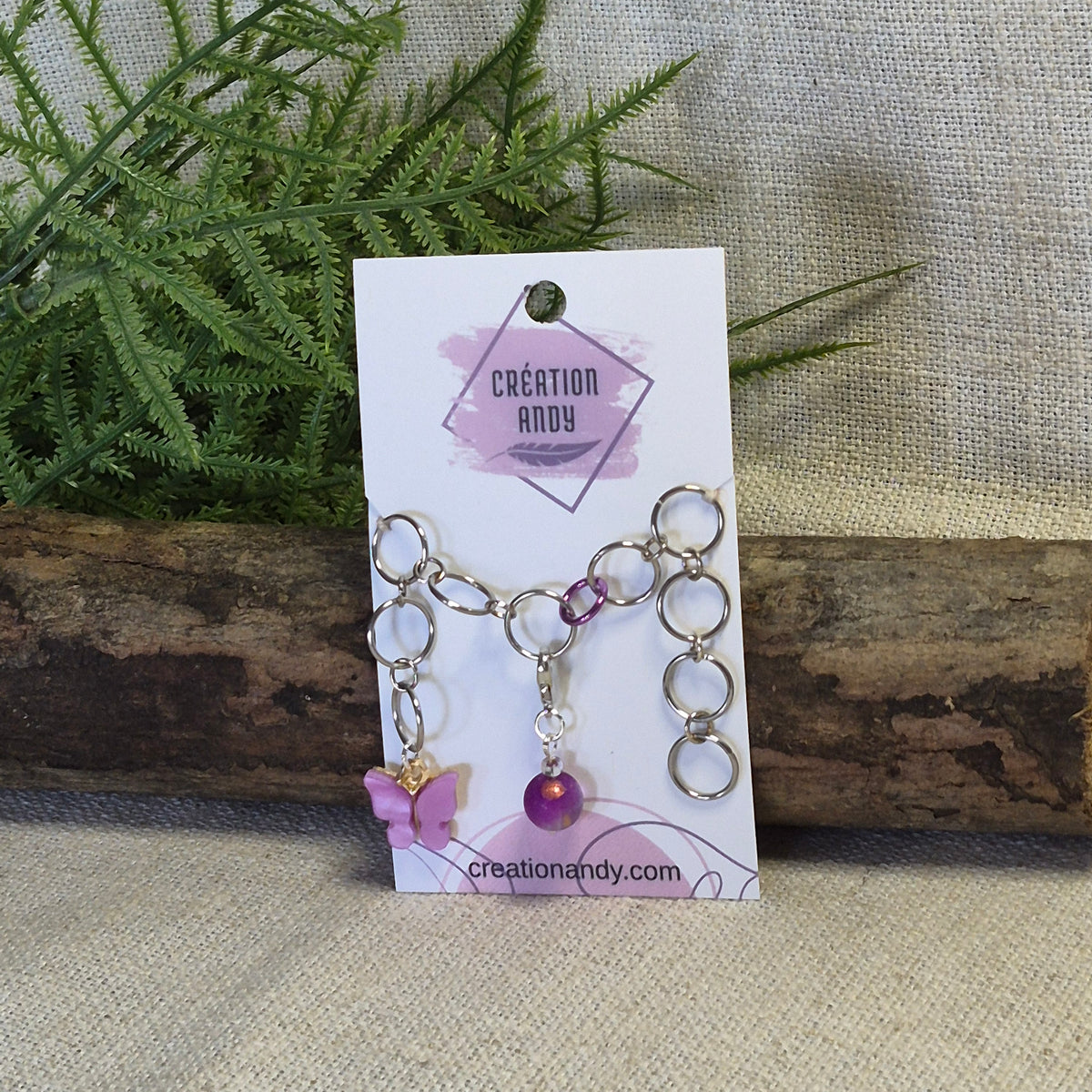 Compteur de rangs fantaisie 10mm - Papillon mauve
