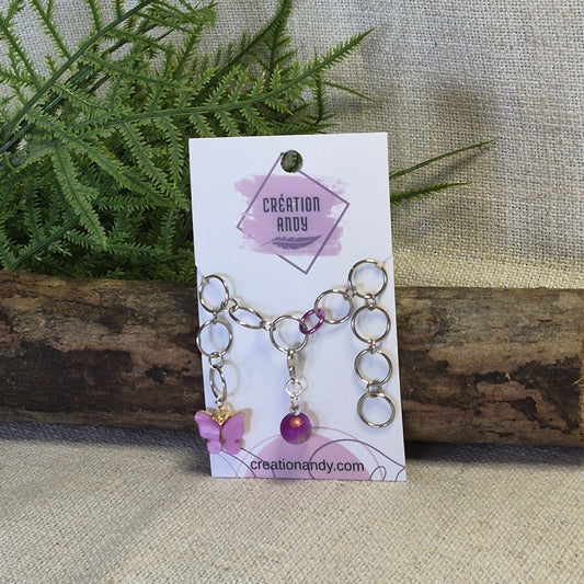 Compteur de rangs fantaisie 10mm - Papillon mauve