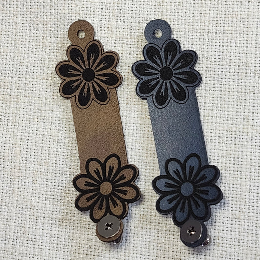 Étiquettes pour tricot - Fleur classique marine et brun