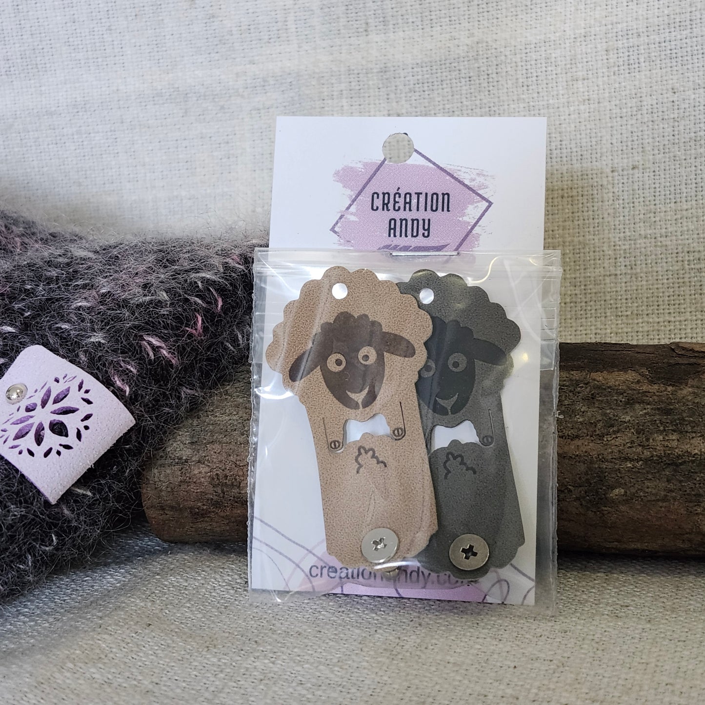 Étiquettes pour tricot - Mouton beige et gris