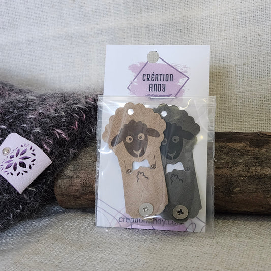 Étiquettes pour tricot - Mouton beige et gris