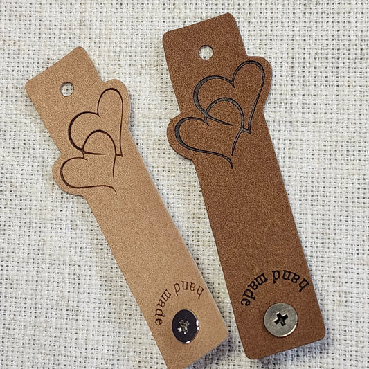Étiquettes pour tricot - Cœurs entrelacés beige et brun