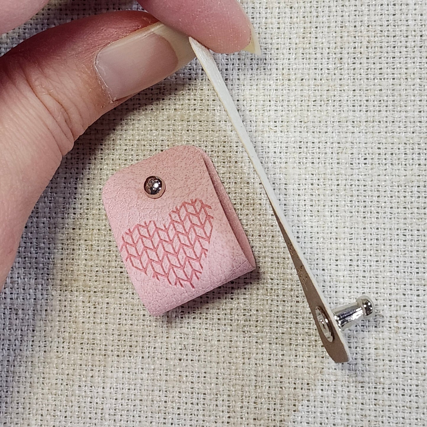 Étiquettes pour tricot - Cœur maille rose et beige