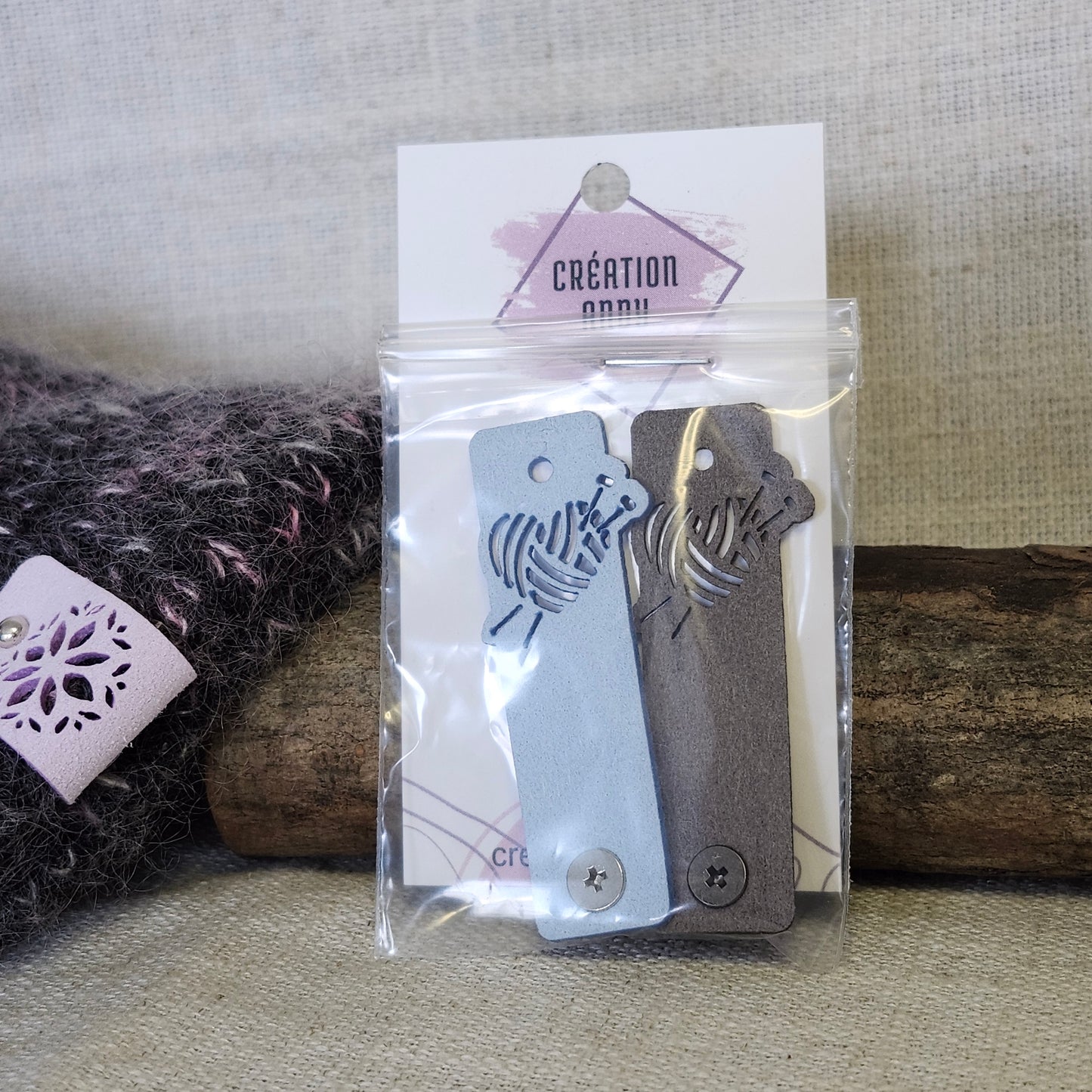 Étiquettes pour tricot - Ceur balle de laine bleu et gris