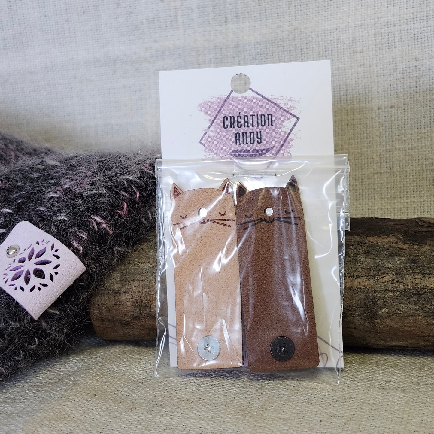 Étiquettes pour tricot - Chat brun pâle et brun foncé