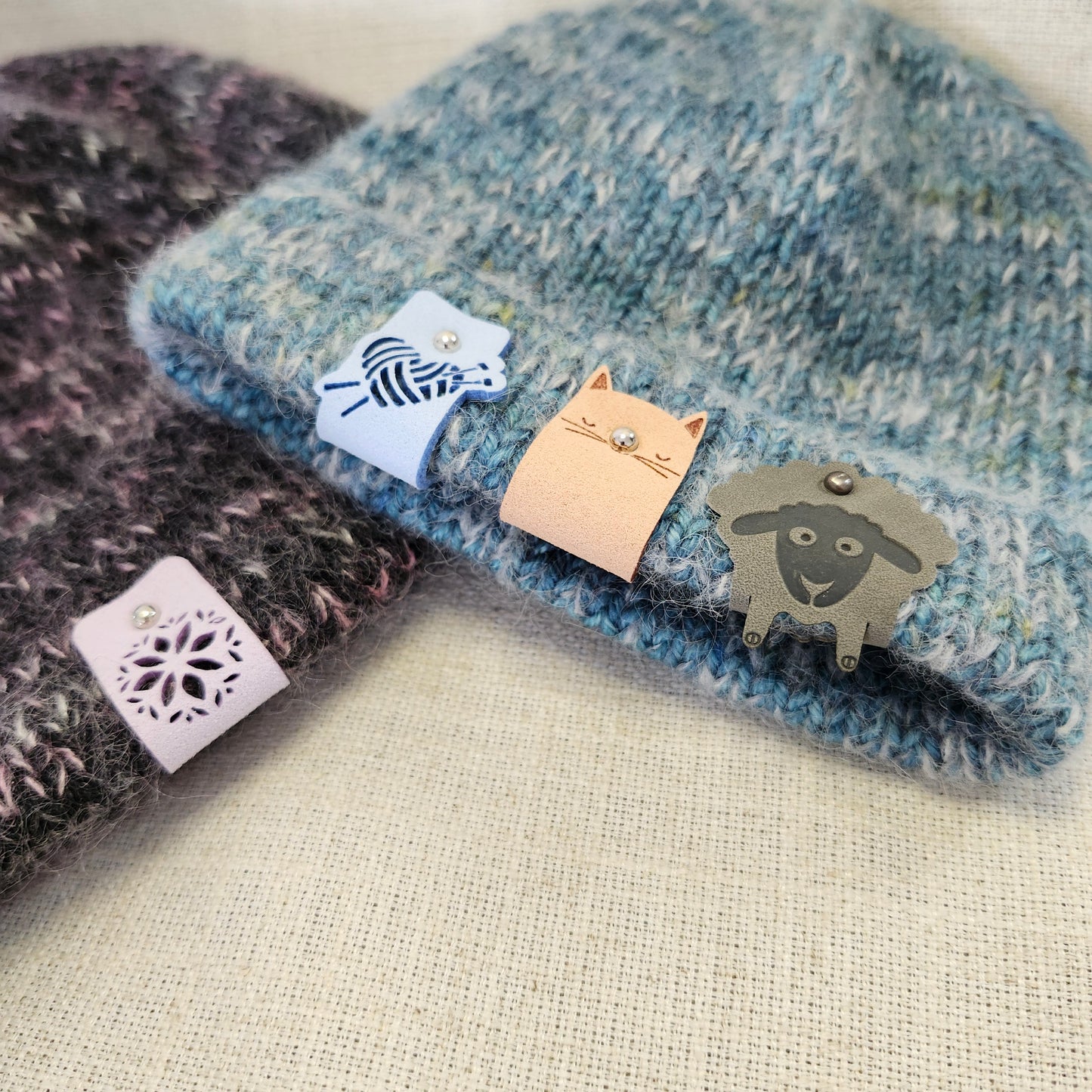 Étiquettes pour tricot - Ceur balle de laine bleu et gris